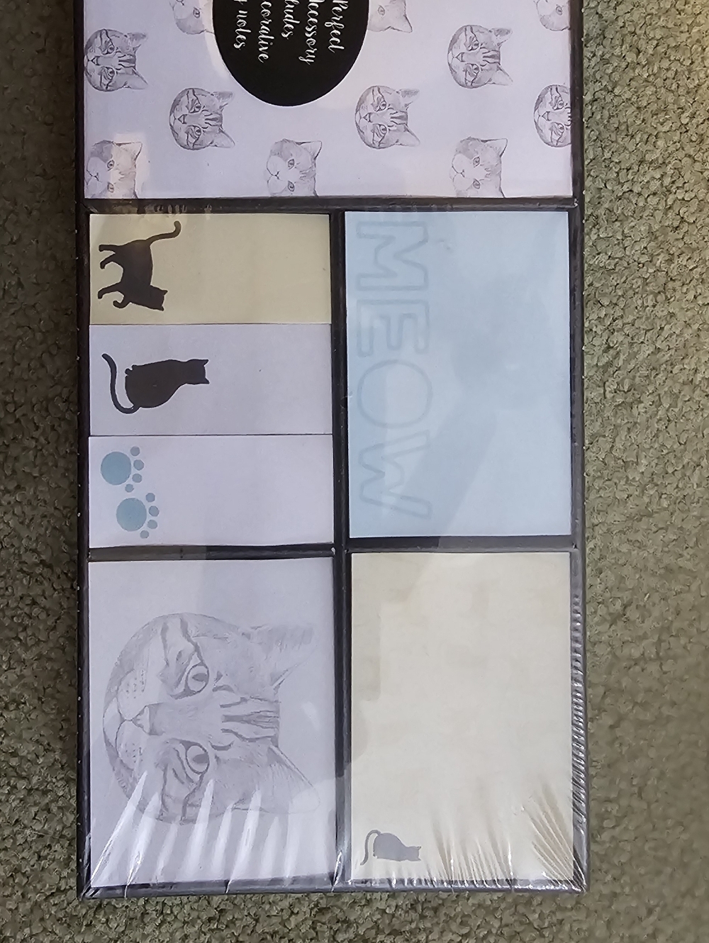 Cat-Themed Sticky Note Set - Pastel Blue, Cream, White